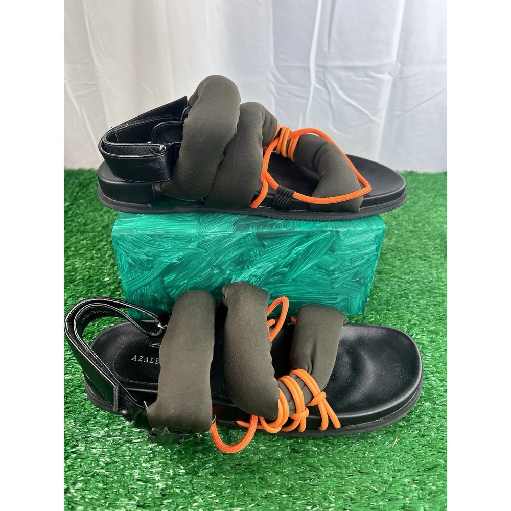 Azalea Wang Olive and Orange Padded Strap Sandals